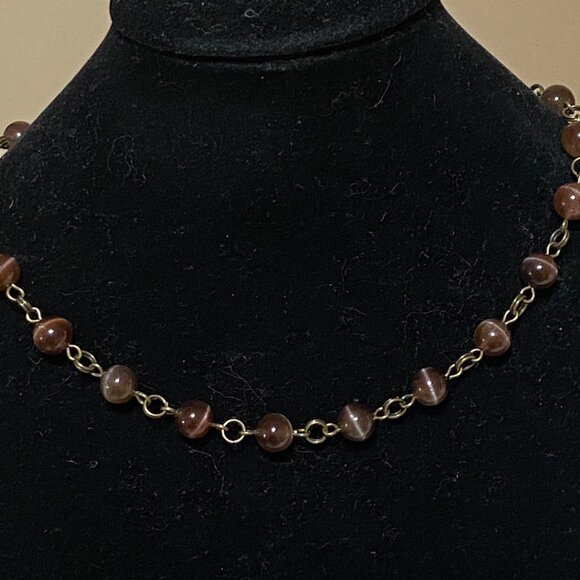 Purple Cat's Eye Bronze Link Adjustable Choker necklace - Picture 3 of 10